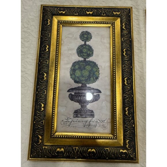 Limited Edition Topiary Fig prints by Kathryn Clarke Gold & Black Frames Vintage - Picture 3 of 12